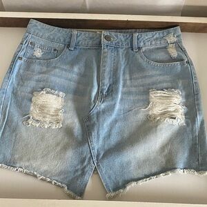 Forever 21 Light Blue Ripped Jean Skirt